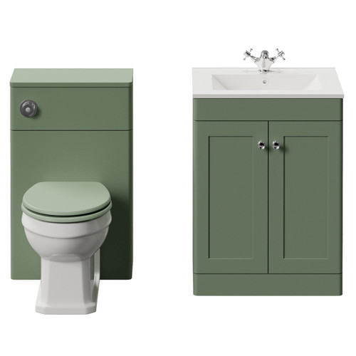 Danbury Satin Green 1100mm 2 Door Vanity Unit and Toilet Suite with Angel Basin View from Front
