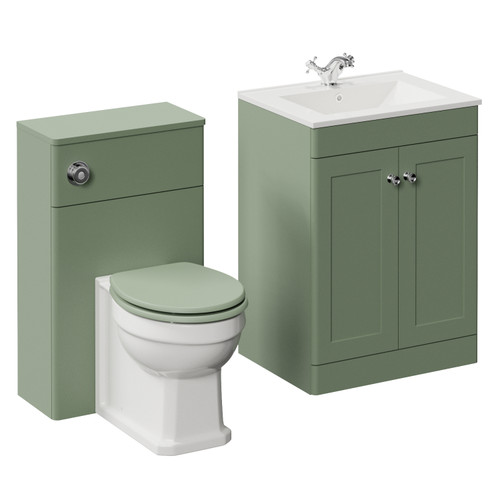 Danbury Satin Green 1100mm 2 Door Vanity Unit and Toilet Suite with Angel Basin Left Hand View