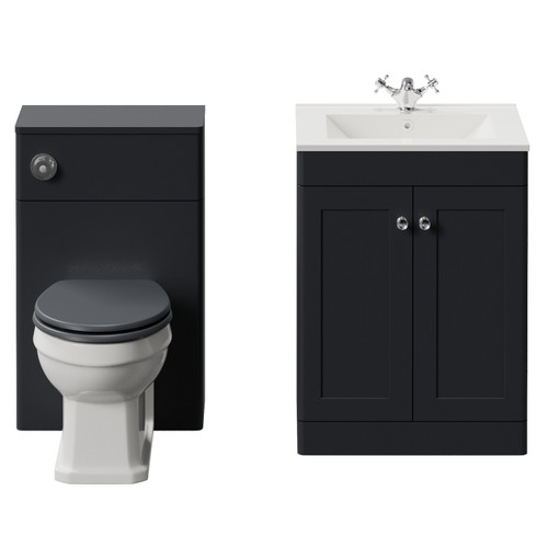 Danbury Satin Anthracite 1100mm 2 Door Vanity Unit and Toilet Suite with Angel Basin View from Front