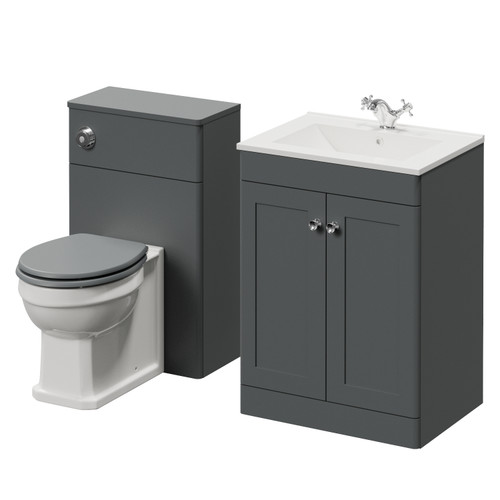 Danbury Satin Grey 1100mm 2 Door Vanity Unit and Toilet Suite with Angel Basin Right Hand View