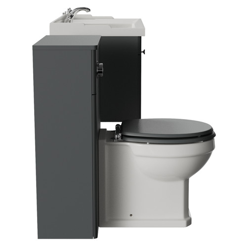 Danbury Satin Grey 1300mm Wall Mounted Single Drawer Vanity Unit and Toilet Suite with Windsor Basin Side View