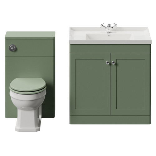 Danbury Satin Green 1300mm 2 Door Vanity Unit and Toilet Suite with Windsor Basin View from Front