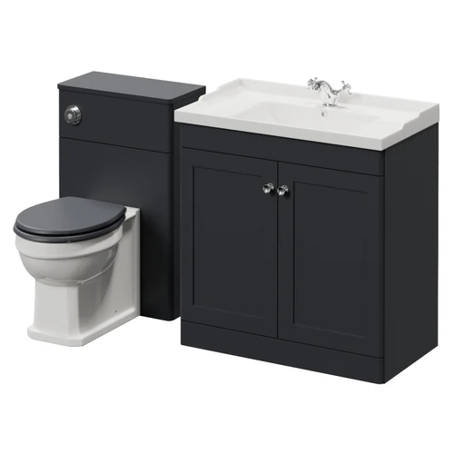 Danbury Satin Anthracite 1300mm 2 Door Vanity Unit and Toilet Suite with Windsor Basin Right Hand View
