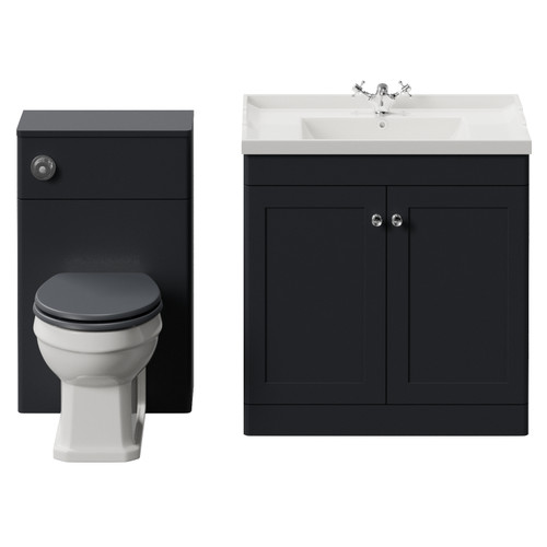 Danbury Satin Anthracite 1300mm 2 Door Vanity Unit and Toilet Suite with Windsor Basin View from Front