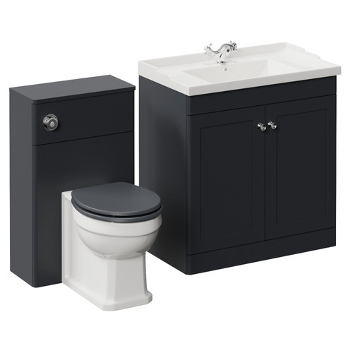 Danbury Satin Anthracite 1300mm 2 Door Vanity Unit and Toilet Suite with Windsor Basin Left Hand View