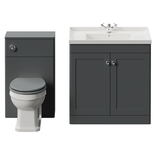 Danbury Satin Grey 1300mm 2 Door Vanity Unit and Toilet Suite with Windsor Basin View from Front