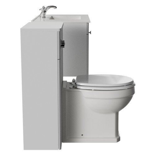 Danbury Satin White 1300mm Wall Mounted Single Drawer Vanity Unit and Toilet Suite with Angel Basin Side View