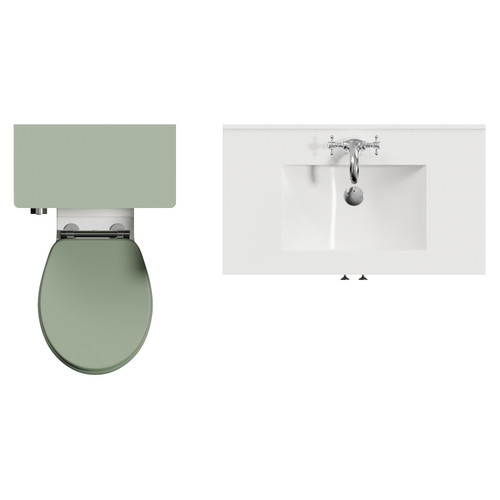 Danbury Satin Green 1300mm 2 Door Vanity Unit and Toilet Suite with Angel Basin View from Top