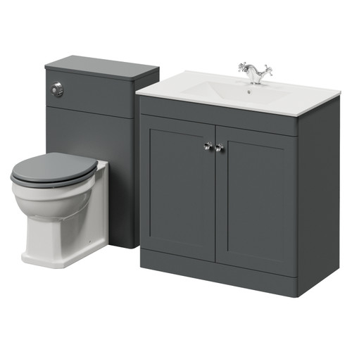 Danbury Satin Grey 1300mm 2 Door Vanity Unit and Toilet Suite with Angel Basin Right Hand View