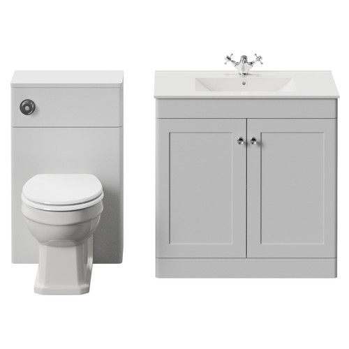 Danbury Satin White 1300mm 2 Door Vanity Unit and Toilet Suite with Angel Basin View from Front