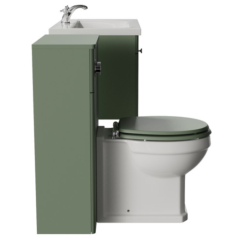 Danbury Satin Green 1300mm Wall Mounted Single Drawer Vanity Unit and Toilet Suite with Glide Basin Side View