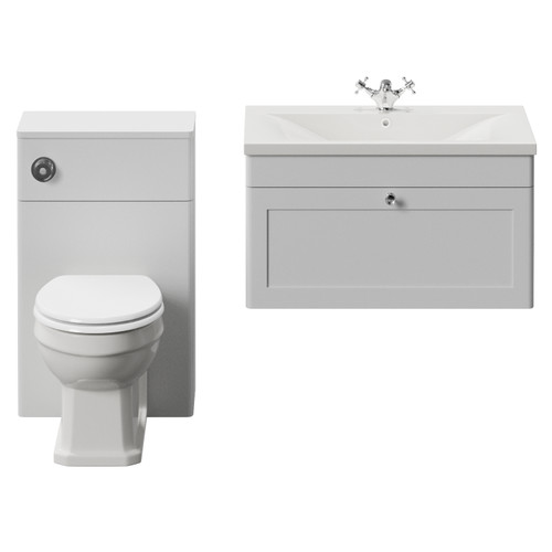 Danbury Satin White 1300mm Wall Mounted Single Drawer Vanity Unit and Toilet Suite with Glide Basin View from Front