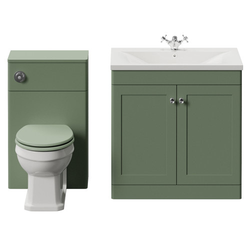 Danbury Satin Green 1300mm 2 Door Vanity Unit and Toilet Suite with Glide Basin View from Front