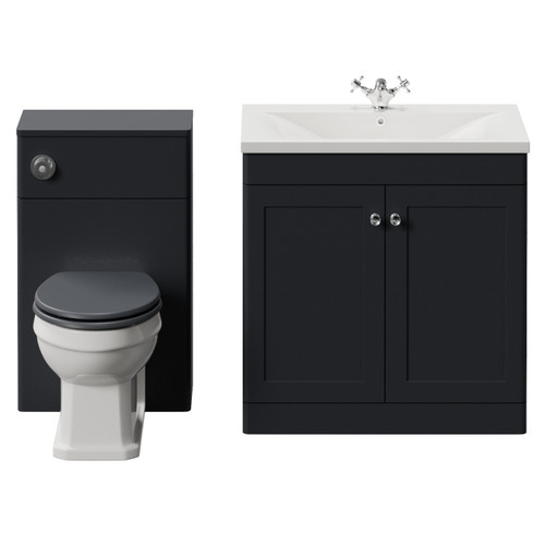 Danbury Satin Anthracite 1300mm 2 Door Vanity Unit and Toilet Suite with Glide Basin View from Front