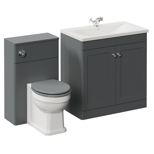 Danbury Satin Grey 1300mm 2 Door Vanity Unit and Toilet Suite with Glide Basin Left Hand View