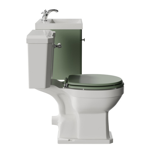 Danbury Satin Green 500mm Wall Mounted Single Drawer Vanity Unit and Windsor Toilet Suite with Rimini Basin Side View