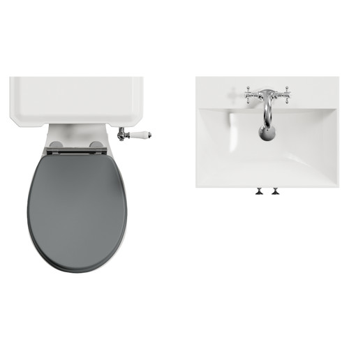 Danbury Satin Grey 500mm 2 Door Vanity Unit and Windsor Toilet Suite with Rimini Basin View from Top