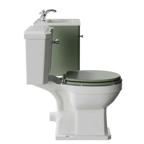 Danbury Satin Green 500mm Wall Mounted Single Drawer Vanity Unit and Windsor Toilet Suite with Angel Basin Side View