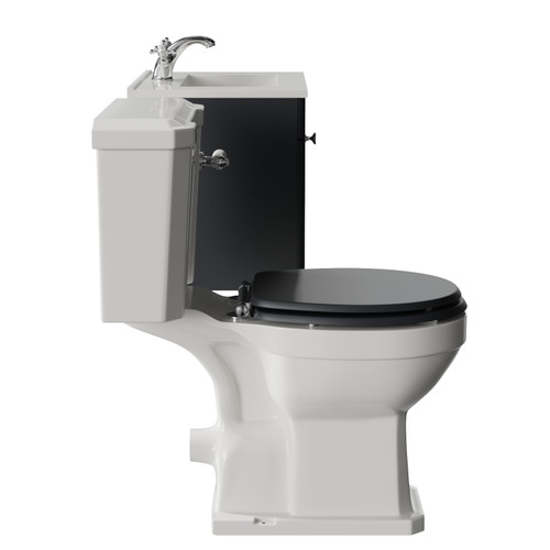 Danbury Satin Anthracite 500mm Wall Mounted Single Drawer Vanity Unit and Windsor Toilet Suite with Angel Basin Side View