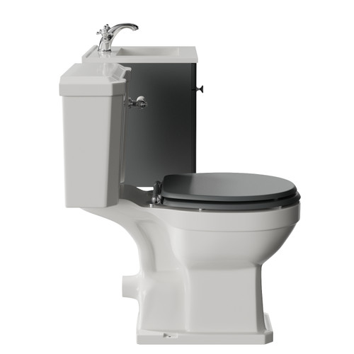 Danbury Satin Grey 500mm Wall Mounted Single Drawer Vanity Unit and Windsor Toilet Suite with Angel Basin Side View