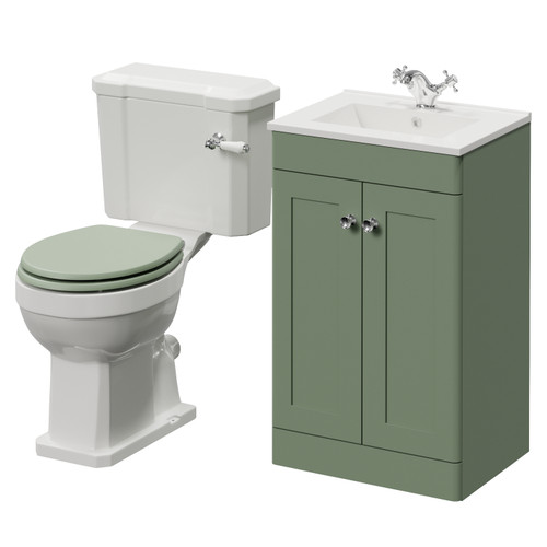Danbury Satin Green 500mm 2 Door Vanity Unit and Windsor Toilet Suite with Angel Basin Right Hand View