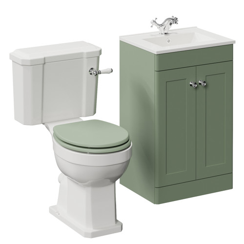 Danbury Satin Green 500mm 2 Door Vanity Unit and Windsor Toilet Suite with Angel Basin Left Hand View