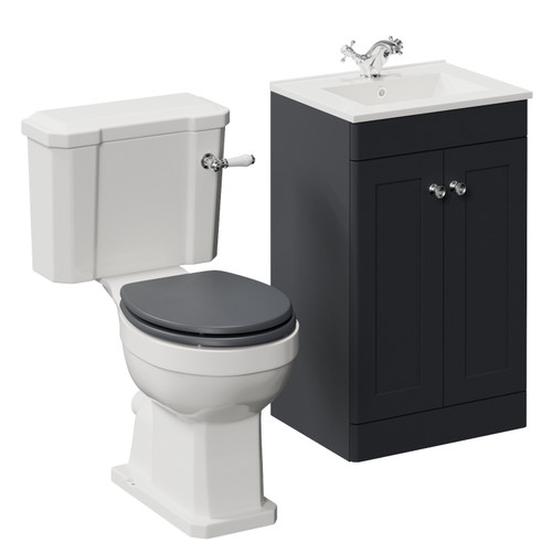 Danbury Satin Anthracite 500mm 2 Door Vanity Unit and Windsor Toilet Suite with Angel Basin Left Hand View