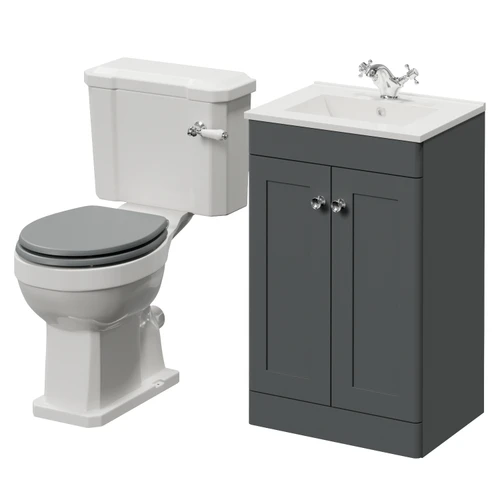 Danbury Satin Grey 500mm 2 Door Vanity Unit and Windsor Toilet Suite with Angel Basin Right Hand View