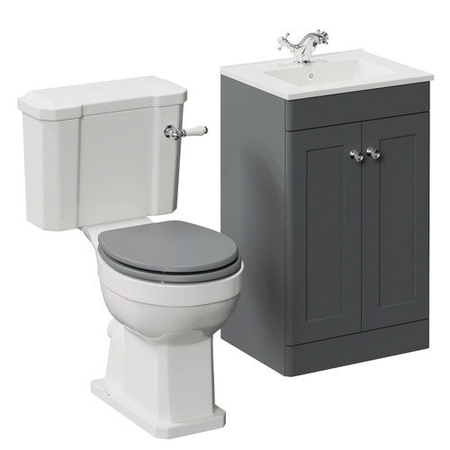 Danbury Satin Grey 500mm 2 Door Vanity Unit and Windsor Toilet Suite with Angel Basin Left Hand View
