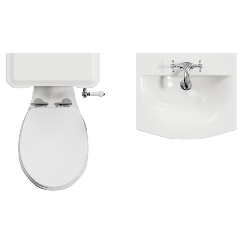 Danbury Satin White 500mm 2 Door Vanity Unit and Windsor Toilet Suite with Arc Basin View from Top