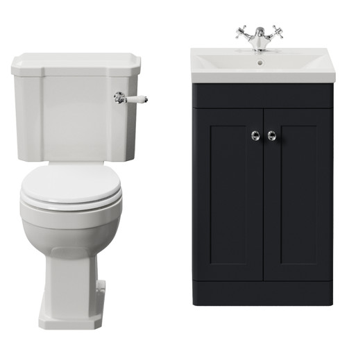 Danbury Satin Anthracite 500mm 2 Door Vanity Unit and Windsor Toilet Suite with Glide Basin View from Front