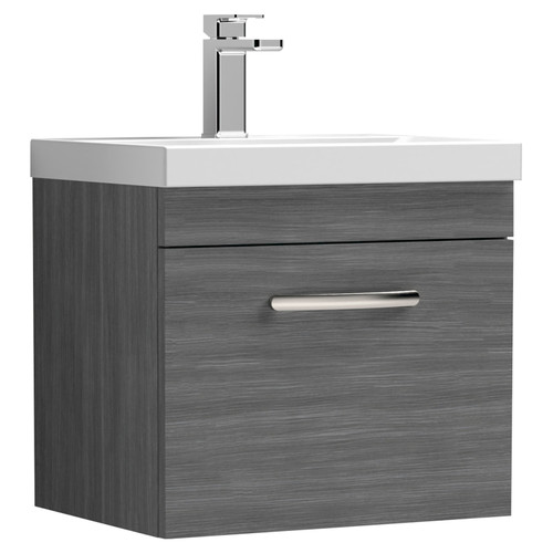 Nuie Athena Anthracite Woodgrain 500mm Wall Hung Single Drawer Vanity Unit with 40mm Profile Basin - ATH011A Main Image