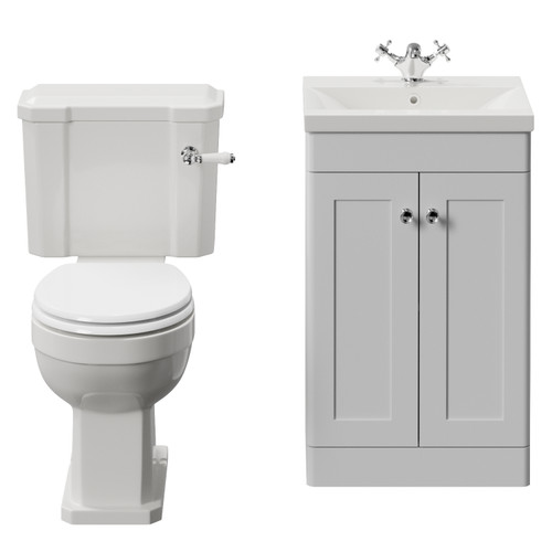 Danbury Satin White 500mm 2 Door Vanity Unit and Windsor Toilet Suite with Glide Basin View from Front