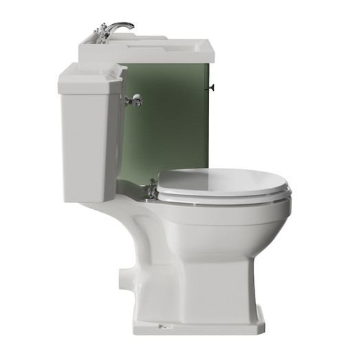 Danbury Satin Green 600mm Wall Mounted Single Drawer Vanity Unit and Windsor Toilet Suite Side View