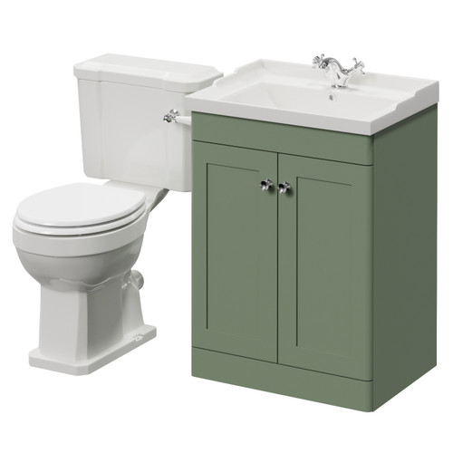 Danbury Satin Green 600mm 2 Door Vanity Unit and Windsor Toilet Suite Right Hand View