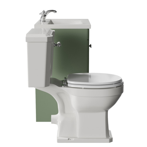 Danbury Satin Green 600mm 2 Door Vanity Unit and Windsor Toilet Suite with Glide Basin Side View