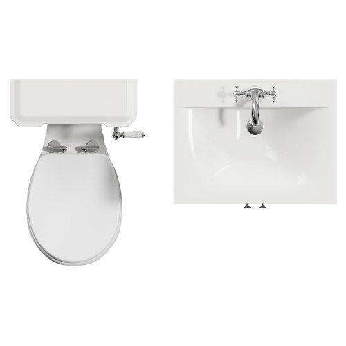 Danbury Satin White 600mm 2 Door Vanity Unit and Windsor Toilet Suite with Glide Basin View from Top