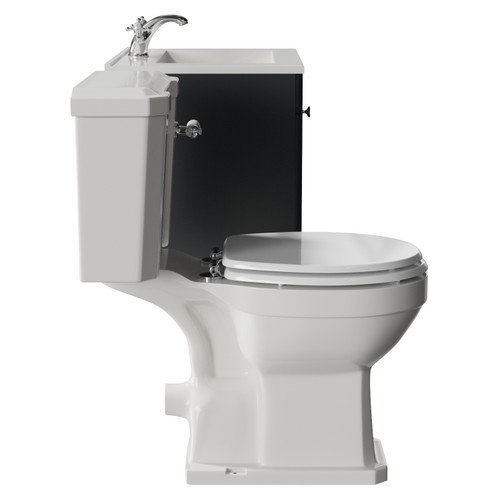 Danbury Satin Anthracite 600mm Wall Mounted Single Drawer Vanity Unit and Windsor Toilet Suite with Angel Basin Side View