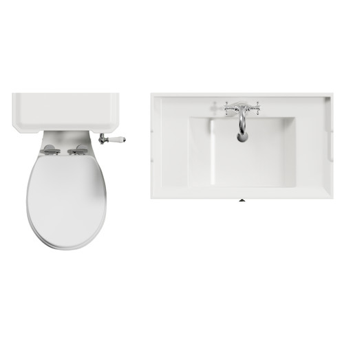 Danbury Satin Green 800mm Wall Mounted Single Drawer Vanity Unit and Windsor Toilet Suite View from Top