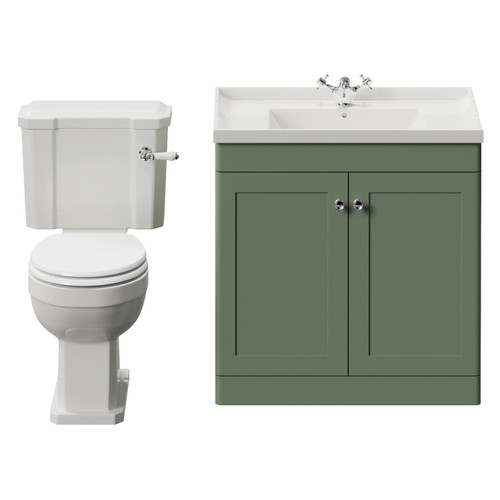 Danbury Satin Green 800mm 2 Door Vanity Unit and Windsor Toilet Suite View from Front