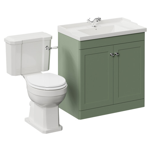 Danbury Satin Green 800mm 2 Door Vanity Unit and Windsor Toilet Suite Left Hand View