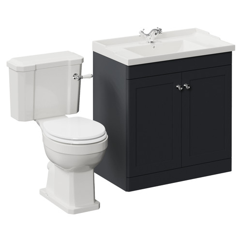 Danbury Satin Anthracite 800mm 2 Door Vanity Unit and Windsor Toilet Suite Left Hand View