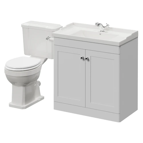 Danbury Satin White 800mm 2 Door Vanity Unit and Windsor Toilet Suite Right Hand View