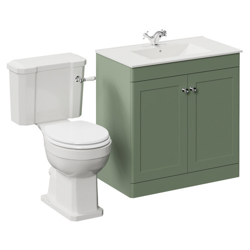 Danbury Satin Green 800mm 2 Door Vanity Unit and Windsor Toilet Suite with Angel Basin Left Hand View