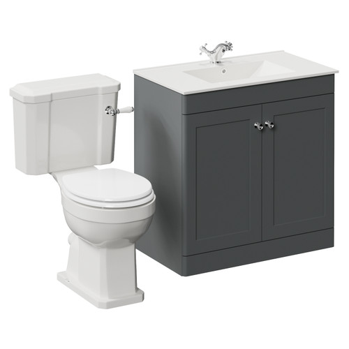 Danbury Satin Grey 800mm 2 Door Vanity Unit and Windsor Toilet Suite with Angel Basin Left Hand View