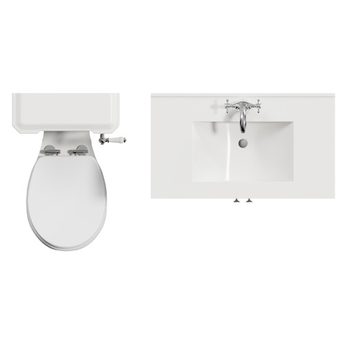 Danbury Satin White 800mm 2 Door Vanity Unit and Windsor Toilet Suite with Angel Basin View from Top
