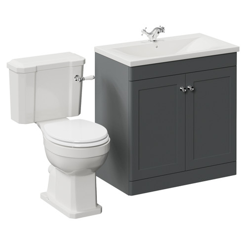 Danbury Satin Grey 800mm 2 Door Vanity Unit and Windsor Toilet Suite with Glide Basin Left Hand View