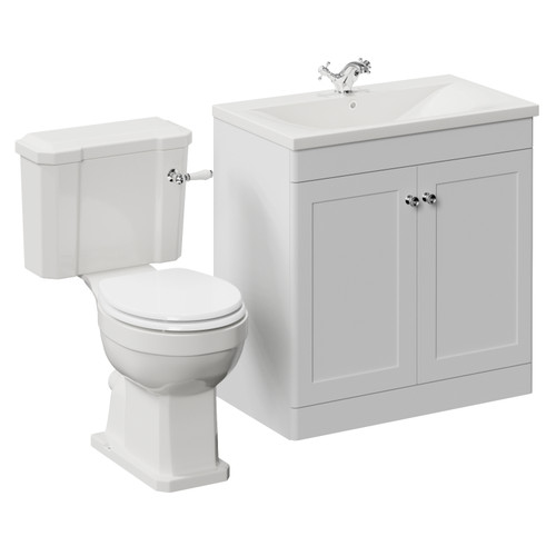 Danbury Satin White 800mm 2 Door Vanity Unit and Windsor Toilet Suite with Glide Basin Left Hand View
