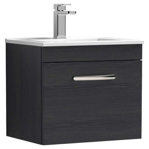 Nuie Athena Charcoal Black 500mm Wall Hung Single Drawer Vanity Unit with 18mm Profile Basin - ATH012B Main Image