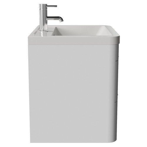 Oslo Gloss White 600mm Wall Mounted 2 Drawer Vanity Unit with Leni Basin View from Side